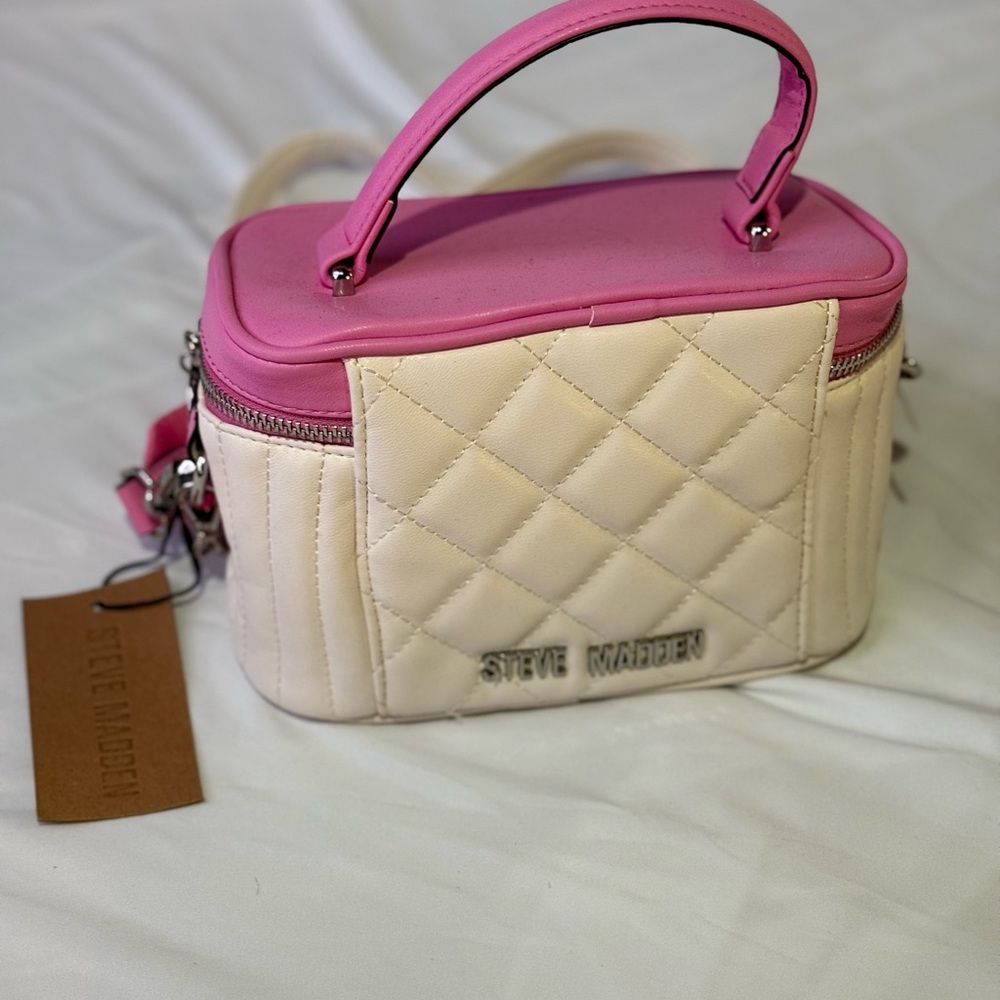 Steve Madden Pink and Cream Quilted Women's Bag